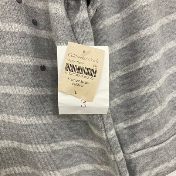 New Coldwater Creek size Large Gray Striped Sequins 3/4 Sleeve Stretch Knit Top - Picture 3 of 11